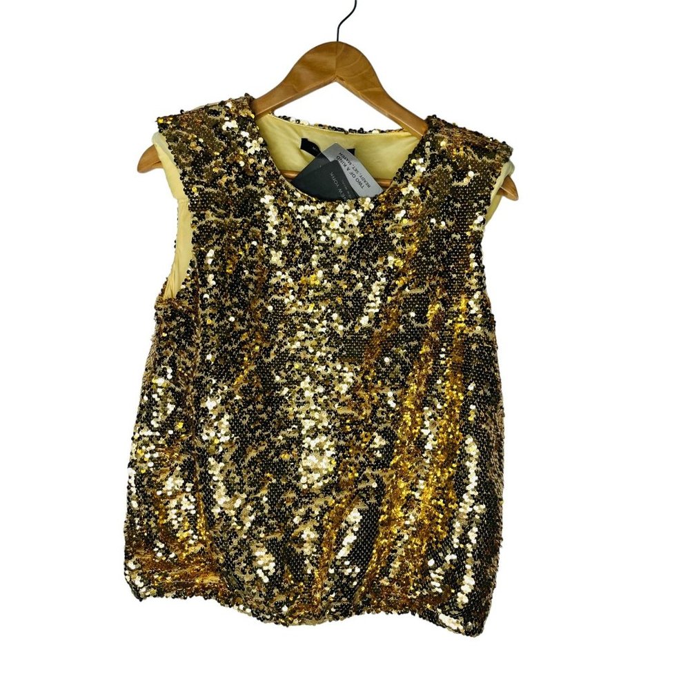 Marc New York Gold Sequin Sleeveless top Shoulder Pads size small NEW